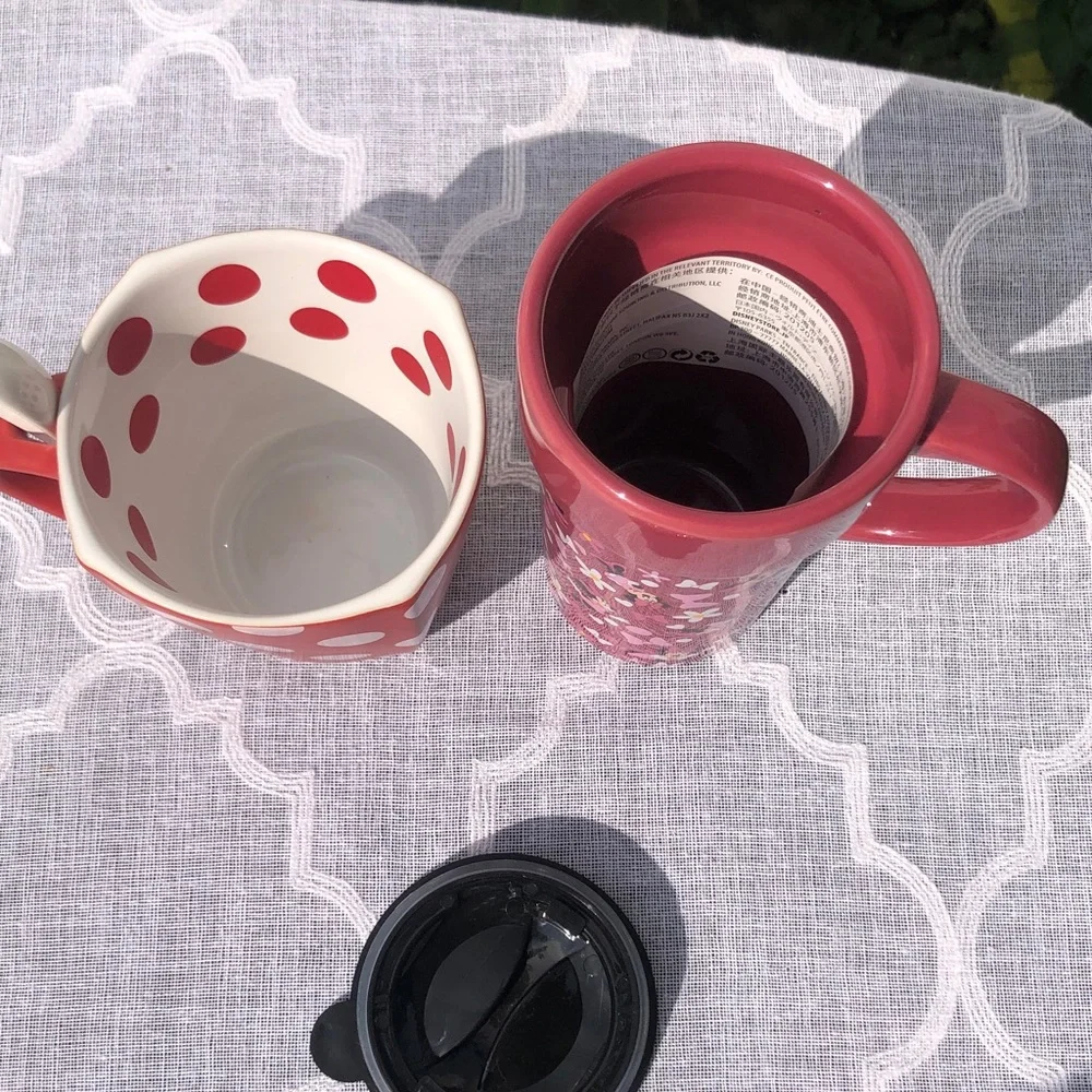 DISNEY MINNIE MOUSE soup hot chocolate mug w/ spoon & travel mug with lid